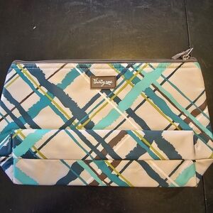 Thirty-One Medium Thermal Zipper Pouch 876B Sea Plaid Insulated Lunch Bag